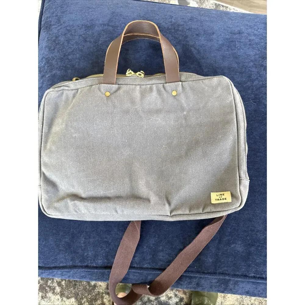Line Of Trade Gray Canvas Laptop Bag w/ Leather Double Handles & shoulder strap